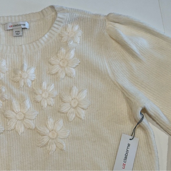 NWT Liz Claiborne Womens Crew Neck Cream Long Sleeve Floral Sweater PXXL - Picture 5 of 12